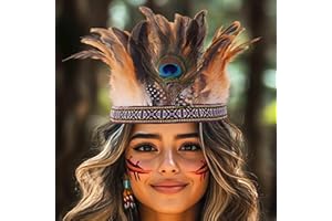 Fashband Diadema de plumas de pavo real, tocado decorativo, coronas, hippie, tribal, festival, disfraz para mujer
