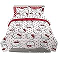 Franco Comforter and Sheet Set, Microfiber, Red-Hello Kitty, 7 Piece Queen Size