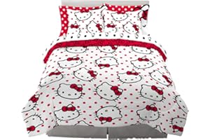 Franco Juego de edredón y sábanas, Microfibra, Red-Hello Kitty, 7 Piezas, tamaño Queen