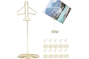Deror 10 Stück Metallgoldener Flugzeug Memo Halter mit Basis für Hochzeit Party Gatherings Büro Schreibtisch Foto Clips