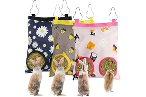 Huizak för kaniner, 3-delad uppsättning, hängande höhög för marsvin, chinchilla, hamster, 24 x 19 cm, med 2 hål, vattentät, robust och hållbar, för smådjur