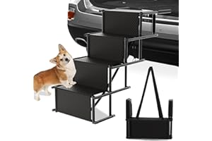 HEYOUTH Rampa per Cani Pieghevole,Scaletta per Cani 4 Gradini,Rampa per Cani Auto,Fino a 80kg,Scala per Cani di Taglia Grande con Superficie Antiscivolo,per Tutti i Veicoli,per Grandi e Piccoli Cani