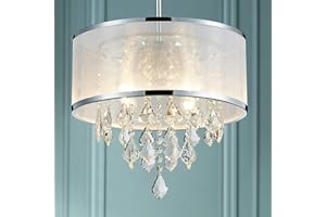 BESTIER Pendentif moderne Cristal Tambour Lustre Éclairage Plafonnier Luminaire Lampe Salle à manger Salle de bains Chambre à coucher Salon 4 E14 Ampoules Nécessaires