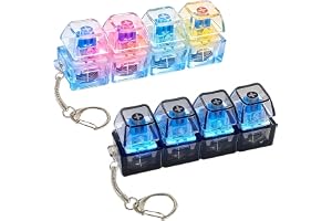 2 PCS Keyboard Fidget Toy, Clicker Fidget Gadget with LED Lights, 4-in-1 Button for Stress Relief, Sensory Decompressions Toy for Office Desk, Portable Keychain for Adults, Black & White
