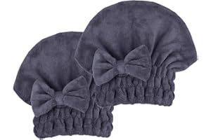 MAYOUTH Asciugamani in microfibra per asciugare i capelli, confezione da 2 con cuffia da doccia con fiocco, turbante per capelli, cuffia da bagno per capelli ricci lunghi e bagnati, regalo per donne