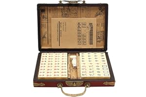 Birsppy 144 Portable Chinese Mahjong Set With Archaic Leather Case, Solid Structure Easy To Read Mah Jongg Game For Various Home Gatherings, Travel Mahjong Portable Mah-jongg