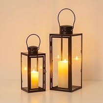 Lanterna Da Esterno Moderna, Set 2 Pezzi Neri (43 E 59 Cm), Metallo, Senza Vetro - Decorazione Per Giardino, Terrazza, Ingressi