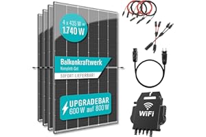 PIANETA Balkonkraftwerk 1740W / 600W auf 800w upgratbar 4 x 435w Trina Solar Module, Wechselrichter AP Systems EZ1-M mit Wifi funktion plus 5 m Schukokabel