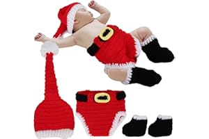 ZERODIS Bambino Vestiti di Fotografia di Natale Babbo Natale in Morbido Cotone Costume Vestito Rosso Maglia all'uncinetto per Neonato per Servizio Fotografico Neonato