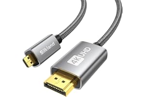 Silkland Kabel Micro HDMI to HDMI 2M, 4K@60Hz, Kabel Micro HDMI obsługuje Ethernet, 3D, HDR i ARC, Micro HDMI do HDMI kompatybilny z GoPro Hero 9/8/7/6/5, Raspberry Pi 5/4, Kamera A6300 A6400