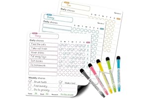 BubPen Magnetic Chore Board 3 Pcs for Kids and Adults, Weekly Planner Whiteboard, Reward Charts for Children, Task Charts for Behaviour, Discipline and Organisation, Fridge Family Planner for Routine