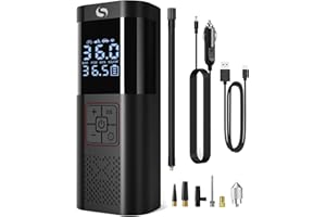 SERVOMASTER Compresseur à Air Portatif, Gonfleur Pneus Voiture sans Fil avec Jauge, Mini Compresseur 150PSI 12V DC avec Lumière LED pour Voiture Moto Bicyclette Boule