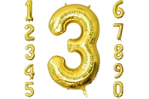 Ousuga 40 Pouces Or Numéro 3 Ballons, Géant Foil Mylar Hélium Ballon Numérotés Jumbo Autogonflant Filles Garçons Femmes Hommes Anniversaire Animal Thème Fête Or Mariage Graduation Décorer(3)