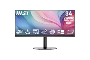 MSI Modern MD342CQP Monitor Curvo de 34'' UWQHD 1500R - Panel VA 3440 x 1440, KVM, Pip/PBP, Amplia, Altavoces Integrados, Ajustable en 3 direcciones - HDMI 2.0b, DisplayPort (1.4a)