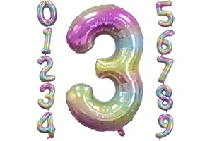 OUSUGA 40 Inch Star Number Balloons, Large Starry Sky Gradient Number 3 Balloons, Helium Foil Mylar Gradient Rainbow Party Balloons Pastel Digit Balloon for Birthday Anniversary Princess Party Decorations