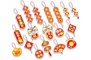 ZMUPL Chinese New Year Decorations 2025 Hanging Ornaments for Tree, 18pcs Chinese New Year Red Paper Pendants with Hanging Cords Spring Festival Hanging Ornaments for Home Potting Plants (Xin Nian Da Ji)