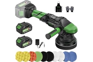 Ginour Cordless Car Polisher for Car Detailing, 900W Brushless Dual Action Car Polisher with 2*21V3.0AhBatteries, 6 Variable Speeds 1000-5200OPM, Car Buffer Polisher Machine with Side Handle, 5in disc