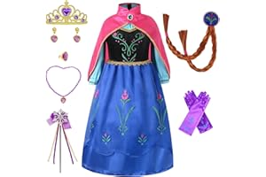 Timesun ELSA Mädchen Prinzessin Elsa Kleid Kostüm Karneval Cosplay Eisprinzessin Set aus Diadem, Handschuhe, Zauberstab, Perücke,Halskette,Ohrringe,Ringe,Handbag