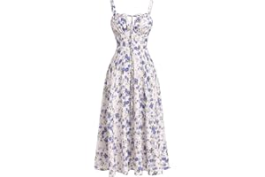IBTOM CASTLE Women's Floral Corset Dress Square Neck Spaghetti Strap Summer Boho Sundress Casual Flowy Slit Bustier Dresses