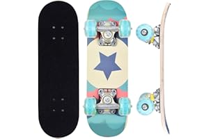 ERNAN Skateboard 17x5 Zoll Komplette für Kinder, komplettes Standard-Skateboards, 7 Schichten Ahorn-Deck, konkaves Skateboard