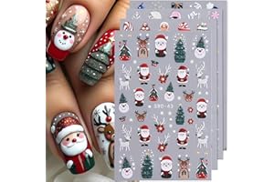 Muorruo 4 pezzi adesivi per unghie natalizi, Babbo Natale, Albero, adesivi per nail art natalizia, fiocco di neve in rilievo, omino di pan di zenzero, dolce, adesivi natalizi per unghie