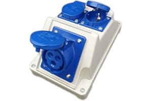 RoadEu Presa da parete combinata 16 A 3P, 2 prese Schuko 230 V, adattatore caravan, distributore di corrente IP44.