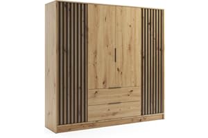 ‎ALTDECOR ALTDECOR Kleiderschrank mit selbstschließenden, Lamellentüren, Lamellen, Flügeltüren - Nelia - 200 cm Artisan