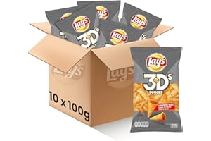 PEPSICO LAY'S Lay's 3D's - Snack Crujiente con Sabor a Bacon y Queso, Pack de 10 Bolsas del Delicioso e Irresistible Aperitivo de Conos de Maíz Fritos, Total: 10 x 100g = 1000 g