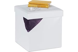 Relaxdays Taburete con Almacenaje, con Tapa, Reposapiés Sofá Plegable, Polipiel, Acolchado, 38 x 37 x 37 cm, Blanco