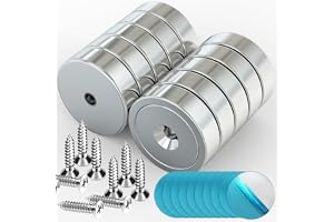 10 stycken neodymmagnet 25 mm stark med hål – extra stark 20 kg magnetisk rund starkt grepp magneter, pottmagnet med platt självhäftande metallplatta (10 stycken magnet + 10 stycken metallplattor)