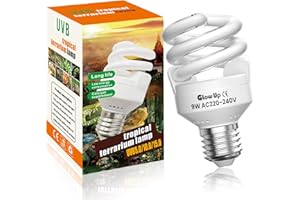 GlowUp UVB Lampe 5.0 9W E27 AC 220-240V Terrarium Lampe mit UVA und 360 Grad Strahlungswinkel für Reptilien, Aquarium, Glasbehälter, Schildkröte, Eidechse (1Pcs)