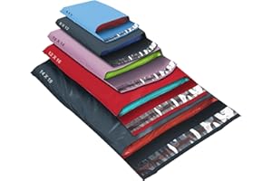 YUNJU 50 Mixed Size Color Mailing Bags, Self Seal Strong Waterproof Poly Plastic Envelopes for Parcels, Packaging, Small, Medium, Large Mail, Shipping Courier Delivery Bags 5 Sizes, Multi Color