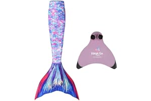 Planet Mermaid Girls Kids 2 Piece Vivid Colour Starter Swimming Mermaid Tail & Wear-Resistant Pink Magic Fin Monofin Included. Starbright Princess. Age 9-11
