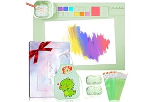 yuejuhe 5-teiliges Set Silikon Malmatte Malunterlage Abwaschbar, Bastelmatte zum Malen mit Sauberen Bechern für Malen, DIY Kunst, Ton (Grün)