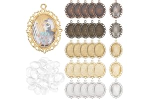 PH PANDAHALL PandaHall Elite 30 Pezzi Colori Lega Assortiti ciondoli vassoi cornici ovali e 30 Pezzi in Oval Vetro cabochon, in Totale 60 pezzi/30 Set, Accessori per creazione Gioielli