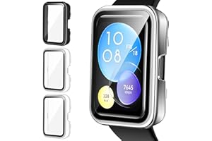 ‎IVOLER ivoler 3 sztuki etui z twardego poliwęglanu ze szklaną ochroną wyświetlacza do Huawei Watch Fit 2, pełne pokrycie, ultracienkie etui ochronne, 2 przezroczyste + 1 czarne