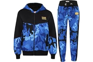 A2Z 4 Kids Garçons Filles Survêtement Enfants A2Z Badge Camouflage Camo Bleu Contraste Panneau Encapuchonné Top Bottom Jogging Costume Âge 2 3 4 5 6 7 8 9 10 11 12 13 Ans