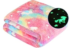 WESAN Glow in The Dark Blanket Unicorn Gifts for Kids Girls Birthday Christmas Light Up Rainbow Unicorn Toy Bedroom Bed Decor Soft Cozy Fluffy Plush Premium Glowing Throw Warm Fun for Teen Pink 50"x60"