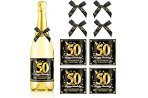 HOWAF 4 Flaschenetikett 50. Geburtstag, Alles Gute zum Geburtstag Flaschenetiketten Selbstklebend Schleife, Flaschenetikett 50 Geburtstag Geschenk Geburtstagsgeschenk für Frauen Männer