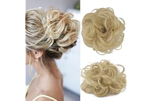 ‎CYBELLEZA Cybelleza Haarteil Haargummi Haarverlängerung Pferdeschwanz 35g Haarteil Mit Gummiband Dutt Updo Hochsteckfrisuren Gelockt Haarband Gewellt Lockiges Messy Bun für Damen (Butterblond)