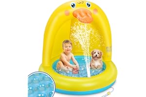 COOLJOY Piscina Fuori Terra Piscina Bambini Gonfiabile Per Bambini | Piscina Gonfiabile Bambini Sprinkler Con Protezione Solare Forma di Anatra Gialla | Giochi Da Giardino All'apert