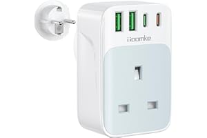 TOOMKE UK to European Adapter Plug, PD 35W Fast Charge USB C European Travel Adapter with 4 USB Ports, UK to EU Plug Adaptor for Germany France Spain Turkey Iceland Greece Poland and More(Type E/F)