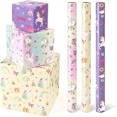 Unicorn Wrapping Paper Rolls - 3 Rolls 43cm x 3m Unicorn Birthday Wrapping Paper Rolls Pink Rainbow Wrapping Paper Rolls Purp