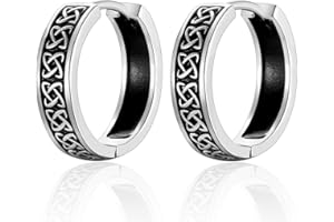 EPIRORA Men's Earrings - Black & Silver Huggie Hoop Earrings with Gothic Celtic Knot Design - Jewellery Gifts for Men & Women