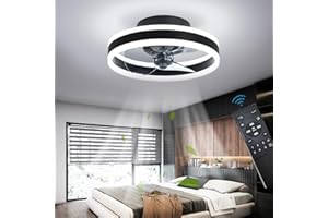 OMGPFR Reversible Led Ventilador Techo con Luz Silencioso y Mando 6 Velocidades Dormitorio Lamparas Ventilador de Techo Salon Moderno 24W Regulable Pequeño Luz Techo, Negro 40CM