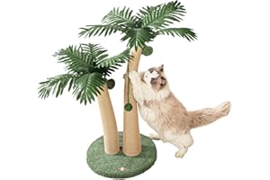 Furlogy 87cm Tall Cat Scratching Post, 2 Curved Design Cat Scratcher Post with 5 Interactive Balls, Natural Sisal Rope Scratching Posts for Indoor Cats and Kittens (Style A)
