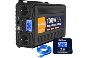 Starkbaer Inversor 12v 220v Onda Pura 1000W Onda Sinusoidal Pura Convertidor Conversor 12v a 220v Transformador de Corriente con 5m Control Remoto