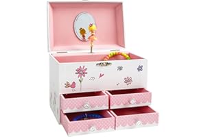 ‎JEWELKEEPER Jewelkeeper - Musikalisches Großes Schmuckkästchen für Mädchen mit 4 ausziehbaren Schubladen, Vögel und Blumen Design - Spieluhr mit Der Walzer der Blumen Lied, Ideales Geschenke für Mädchen