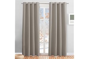 PONY DANCE Thermal Bedroom Curtains - Beige Short Energy Saving Curtains & Drapes for Living Room Kitchen Nursery Window Treatment for Home Decoration, 2 Panels, 55 x 79 Inch, Sand