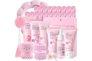 MRCUVARYAS Sakura Skincare Set Teenager Mädchen - Beauty Set Frauen - Gesichtspflege Set Damen - Beauty Geschenkset Frauen - Skin Care Set mit Reiniger, Serum, Augencreme, Schlammmaske (11 PCS)
